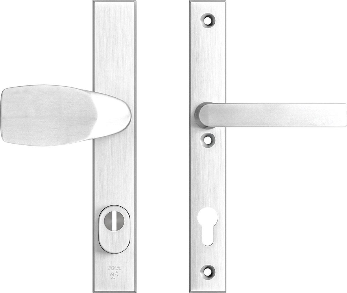 AXA Veiligheidsbeslag (Edge Plus) Smal Aluminium geslepen: bedienbare Knop-Kruk (model Wing/Blok) PC92 met kerntrekbeveiliging SKG***