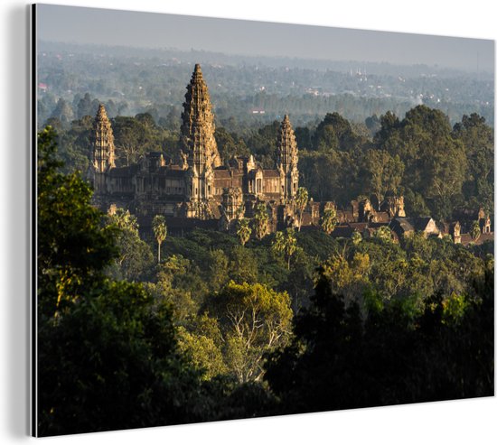 Wanddecoratie Metaal - Aluminium Schilderij - Angkor Wat tussen de bomen