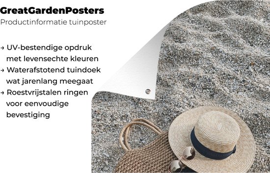 Tuindoek - Zomer - Strand - Tas - Hoed - 60x90 cm - Tuinposter - Tuinschilderij - Muurdecoratie - Wanddecoratie