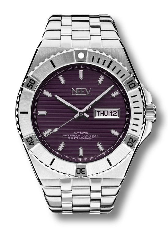 NEEV - Hudson | Horloges voor Mannen | Paarse Wijzerplaat | Stainless Steel Sieraden | Ø42 mm | Quartz | Polshorloges heren