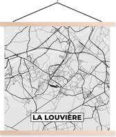 Porte-affiche avec affiche - Affiche scolaire - Zwart et Wit - België - Carte - Plan de la ville - Carte - La Louvière - 120x120 cm - Lattes vierges