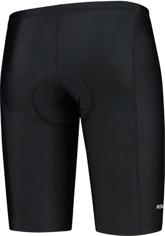 Zwarte fietsbroek voor heren met een gepolsterd kruis. "ROGELLI" logo op de linker broekspijp.