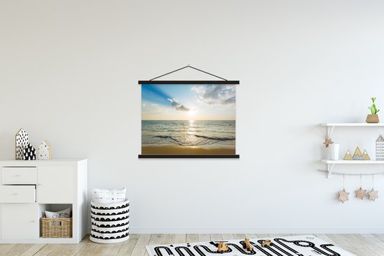 Porte-affiche avec affiche - Affiche scolaire - Mer - Été - Plage - 150x113 cm - Lattes noires