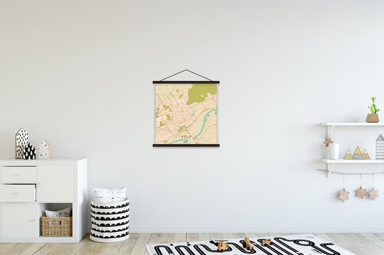 Posterhanger incl. Poster 40x40 cm - Schoolplaat - Kaart - Plattegrond - Stadskaart - Velp - Textielposter - Zwarte latten - Plattegrond