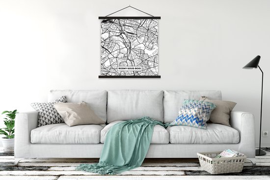 Porte-affiche avec Poster - Affiche scolaire - Carte - Rosny-sous-Bois - Carte - France - Plan de la ville - Zwart et blanc - 120x120 cm - Lattes noires