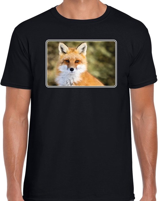 Dieren shirt met vossen foto - zwart - voor heren - natuur / vos cadeau t-shirt - kleding S