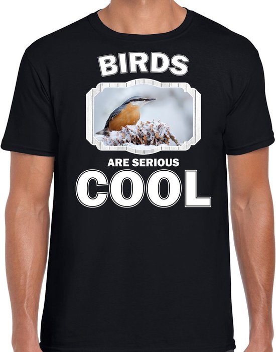 Dieren vogels t-shirt zwart heren - birds are serious cool shirt - cadeau t-shirt boomklever vogel/ vogels liefhebber S