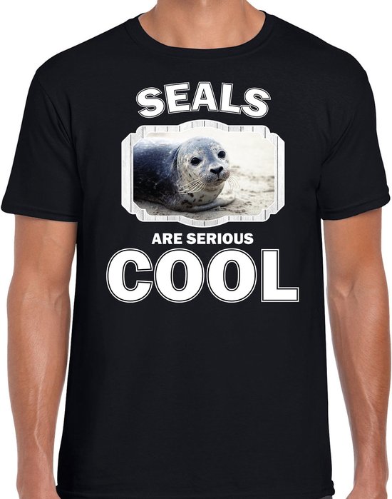Dieren zeehonden t-shirt zwart heren - seals are serious cool shirt - cadeau t-shirt grijze zeehond/ zeehonden liefhebber S
