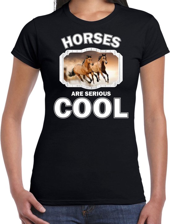 Dieren paarden t-shirt zwart dames - horses are serious cool shirt - cadeau t-shirt bruin paard/ paarden liefhebber L
