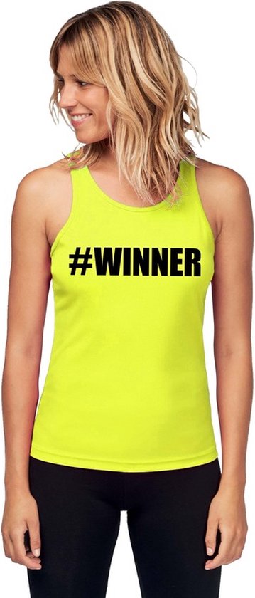 Neon geel winnaar sport shirt/ singlet #Winner dames XL