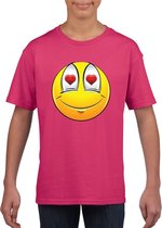 emoticon/ emoticon t-shirt verliefd roze kinderen 146/152