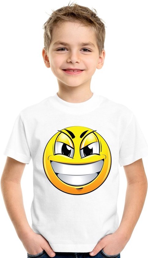 emoticon/ emoticon t-shirt ondeugend wit kinderen 158/164