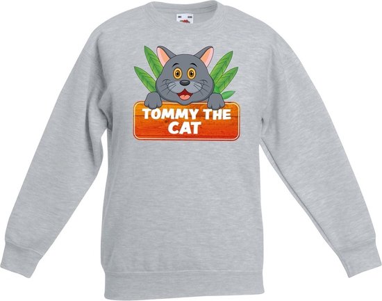 Tommy the Cat sweater grijs voor kinderen - unisex - katten / poezen trui - kinderkleding / kleding 134/146