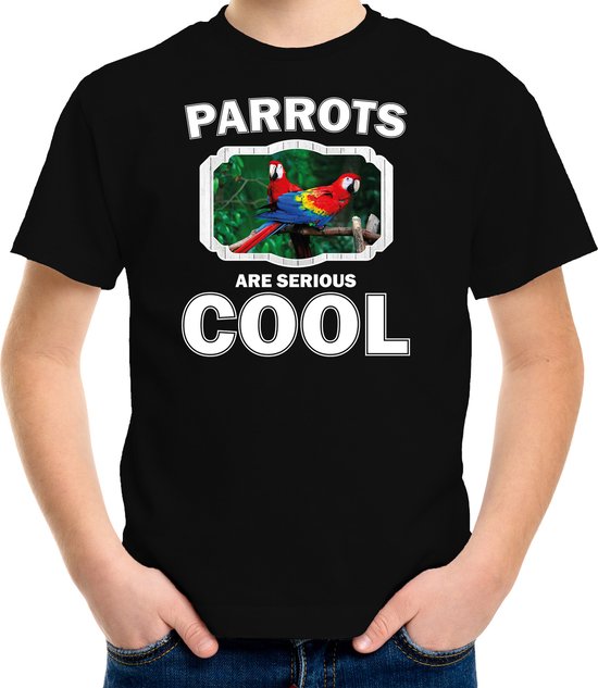 Dieren papegaaien t-shirt zwart kinderen - parrots are serious cool shirt  jongens/ meisjes - cadeau shirt papegaai/ papegaaien liefhebber - kinderkleding / kleding 110/116