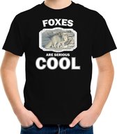 Dieren vossen t-shirt zwart kinderen - foxes are serious cool shirt  jongens/ meisjes - cadeau shirt poolvos/ vossen liefhebber - kinderkleding / kleding 122/128