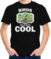 Dieren vogels t-shirt zwart kinderen - birds are serious cool shirt  jongens/ meisjes - cadeau shirt groene specht/ vogels liefhebber - kinderkleding / kleding 134/140