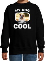 Britse bulldog honden trui / sweater my dog is serious cool zwart - kinderen - Britse bulldogs liefhebber cadeau sweaters - kinderkleding / kleding 152/164