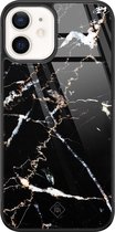 Casimoda® hoesje - Geschikt voor iPhone 12 - Marmer Zwart - Luxe Hard Case Zwart - Backcover telefoonhoesje - Zwart