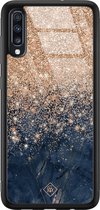 Casimoda® hoesje - Geschikt voor Samsung Galaxy A50 - Marmer Blauw Rosegoud - Luxe Hard Case Zwart - Backcover telefoonhoesje - Blauw