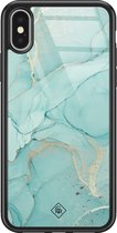 Casimoda® hoesje - Geschikt voor iPhone Xs - Marmer mint groen - Luxe Hard Case Zwart - Backcover telefoonhoesje - Mint