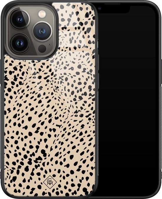 Coque iPhone 13 Pro en verre - Pois marron abstrait - Marron/beige - Hard Case Zwart - Coque arrière pour téléphone - Pois - Casimoda