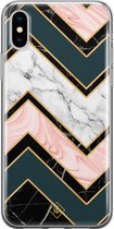 Casimoda® hoesje - Geschikt voor iPhone Xs - Marmer Triangles - Siliconen/TPU telefoonhoesje - Backcover - Marmer - Zwart