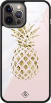 Casimoda® hoesje - Geschikt voor iPhone 12 Pro Max - Ananas - Luxe Hard Case Zwart - Backcover telefoonhoesje - Roze