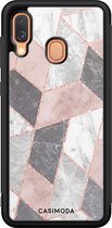 Casimoda® hoesje - Geschikt voor Samsung Galaxy A40 - Stone grid marmer / Abstract marble - Zwart TPU Backcover - Geometrisch patroon - Roze