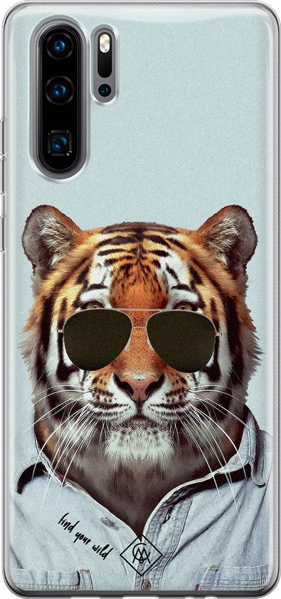 Casimoda® hoesje - Geschikt voor Huawei P30 Pro - Tijger Wild - Siliconen/TPU - Soft Case - Blauw - Tijger