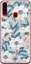 Casimoda® hoesje - Geschikt voor Samsung A20s - Bloemen / Floral blauw - Backcover - Siliconen/TPU - Blauw