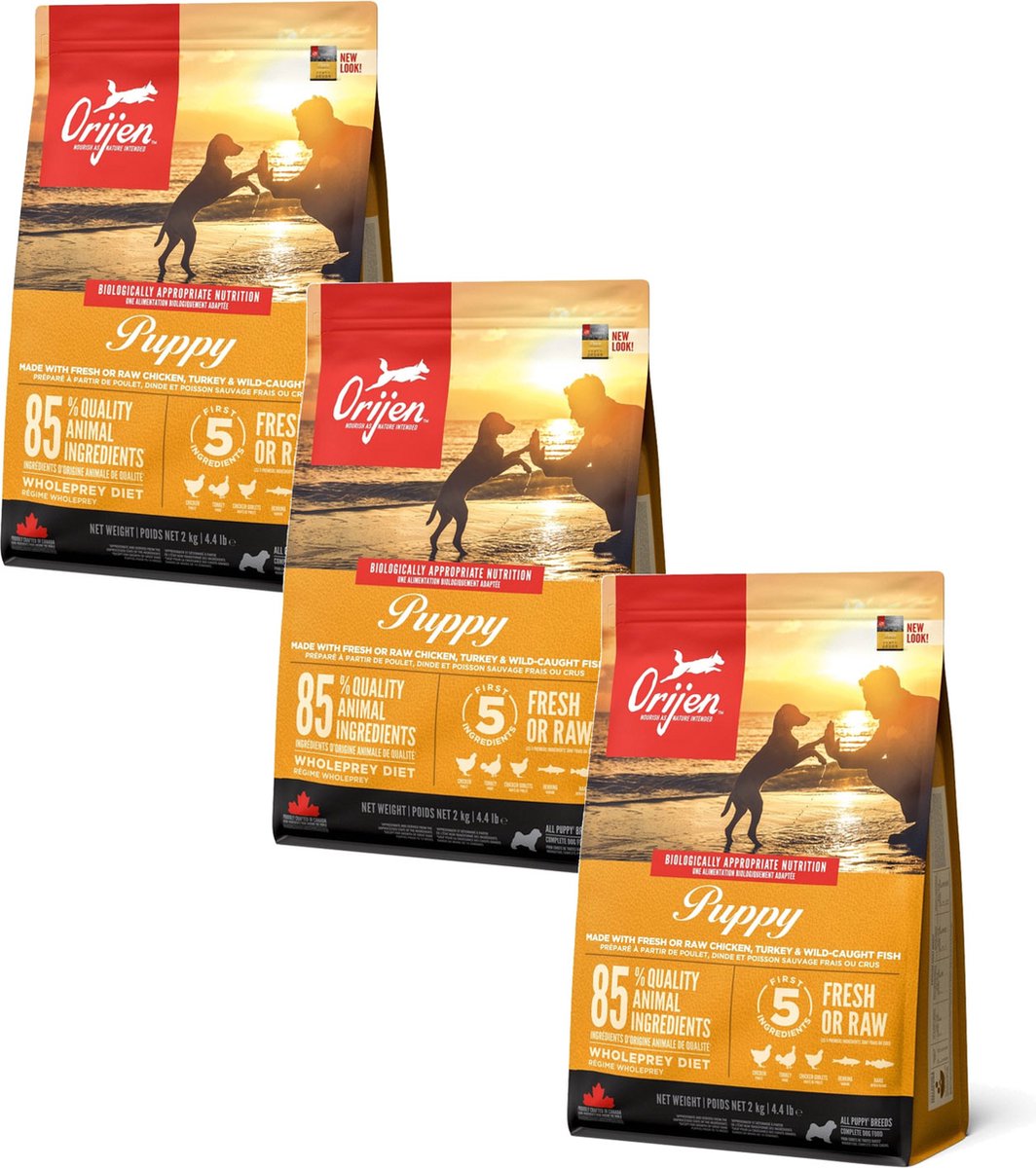 Orijen Orijen Whole Prey Puppy Kip&Kalkoen - Hondenvoer - 3 x 2 kg