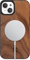 Woodcessories Magnetic Wooden Case - geschikt voor iPhone 14 Plus - ingelegd met echt walnoot hout - geschikt voor MagSafe en draadloos laden