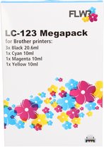 FLWR - Inktcartridge / LC-123 / 6-Pack Zwart en Kleur - Geschikt voor Brother