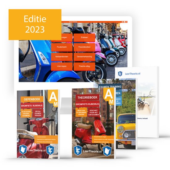 Foto: Theorieboek scooter rijbewijs am 2023 oefenboek onbeperkt 845 oefenvragen 13 theorie examens samenvatting praktijkbegeleiding verkeersborden brommer theorie voor rijbewijs am compleet pakket