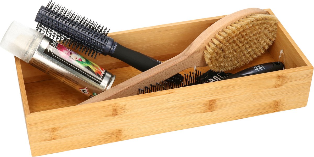 5Five Bestekbak/keuken organizer - 2x - 1-vaks - Tidy Smart - bamboe hout - 38 x 15 x 7 cm