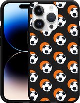 Geschikt voor Apple iPhone 14 Pro Hoesje Zwart Soccer Ball Orange Shadow - Designed by Cazy