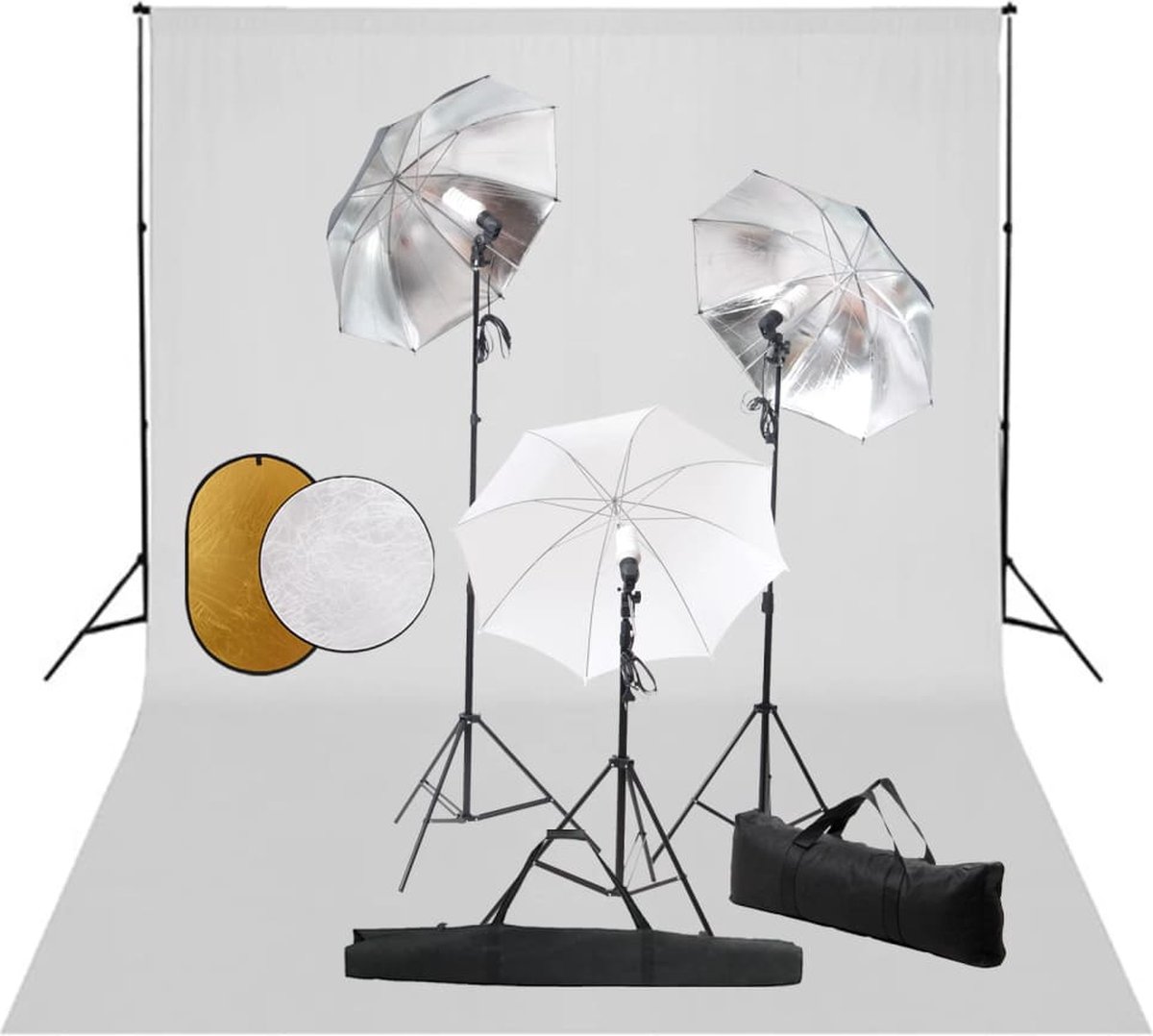 Prolenta premium Fotostudioset met lampen, paraplu's, achtergrond en reflector