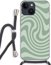 Case Company® - Hoesje met koord geschikt voor iPhone 14 hoesje met Koord - Swirl Groen - Telefoonhoesje met Zwart Koord - Extra Bescherming aan alle Kanten en Over de Schermrand