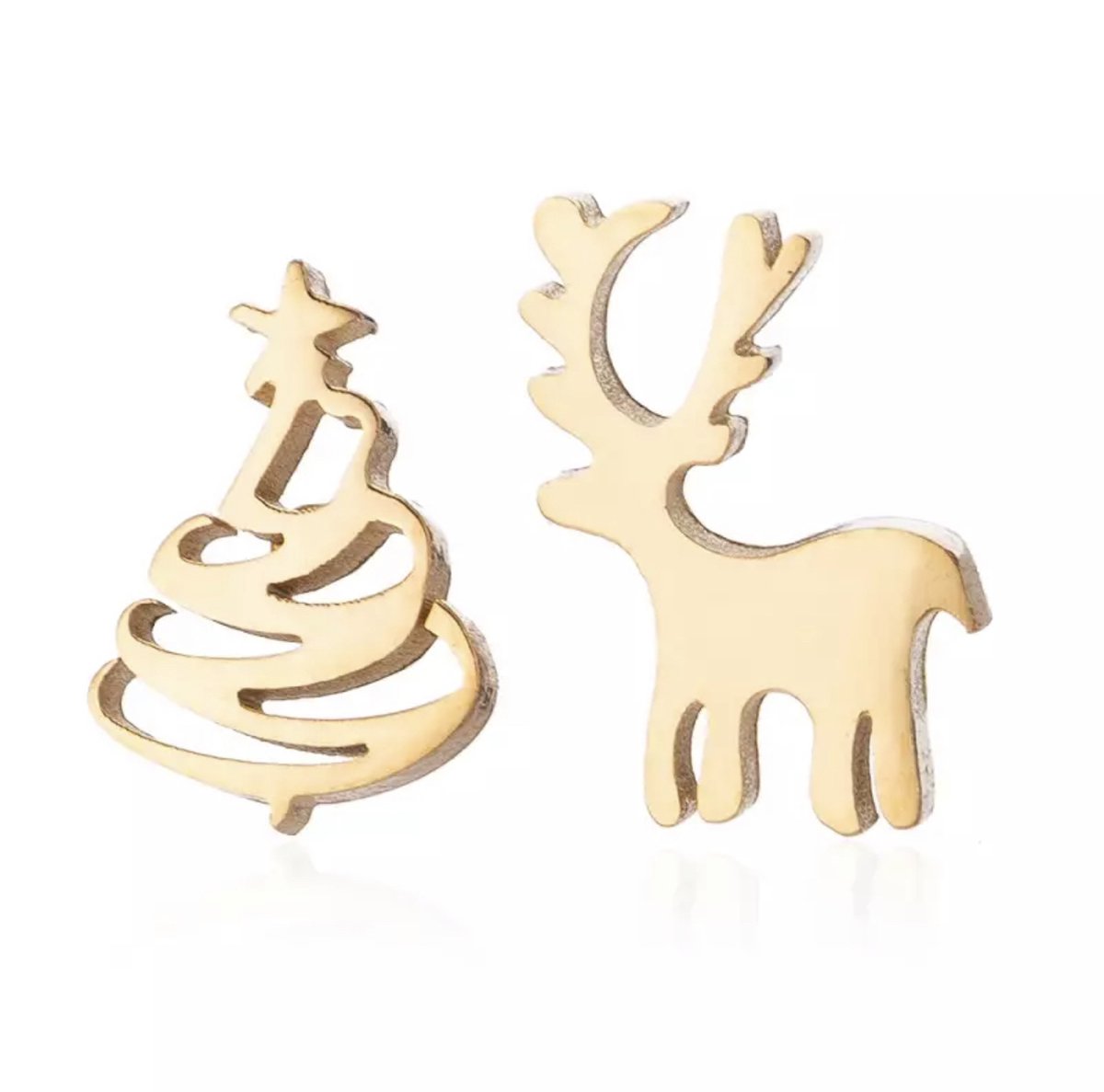 GoedeDoelen.Shop | Oorbellen Kerst Gold | Oorstekers | Kerst Oorbellen | Goudkleurige Oorbellen | Rendier Oorbellen | Kerstboom Oorbellen | Kerst Sieraad | Feestdagen Sieraad | Kerst Outfit | Unisex Oorbellen | Cadeau | Wellness-House