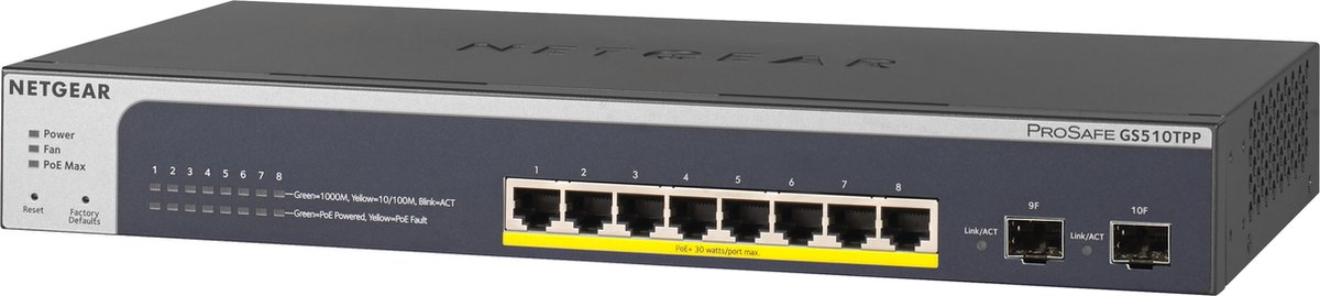 NETGEAR GS510TPP - Netwerk Switch - Smart Managed - 1 Gbps - PoE Switch - 8 poorten