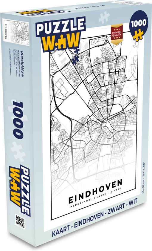 Puzzle Carte - Eindhoven - Zwart - Wit - Planet'Puzzles - Puzzle 1000 pièces adultes