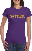Paars Flower Power t-shirt Topper met gouden letters dames - Sixties/jaren 60 kleding S