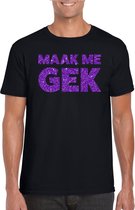 Zwart Maak Me Gek t-shirt met paarse glitter letters heren - Themafeest/feest kleding XL