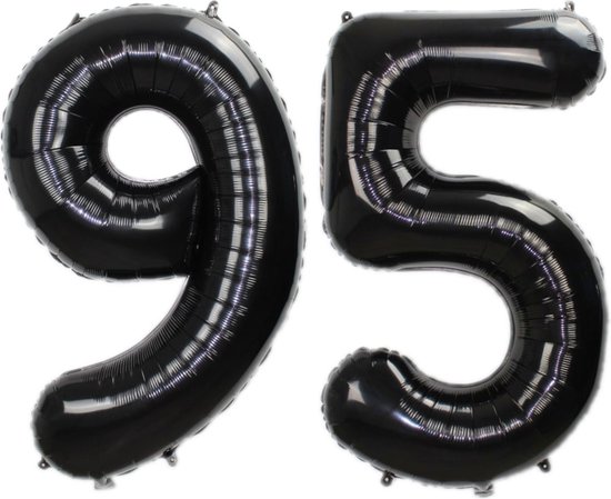 Folie Ballon Cijfer 95 Jaar Zwart Verjaardag Versiering Helium Cijfer Ballonnen Feest versiering Met Rietje - 86Cm