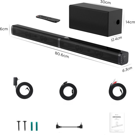Happyment® Soundbars voor TV & PC - Bioscoop ervaring - Subwoofer - Bluetooth - 3D stereo surround sound USB - 100W van Happyment — afbeelding 4