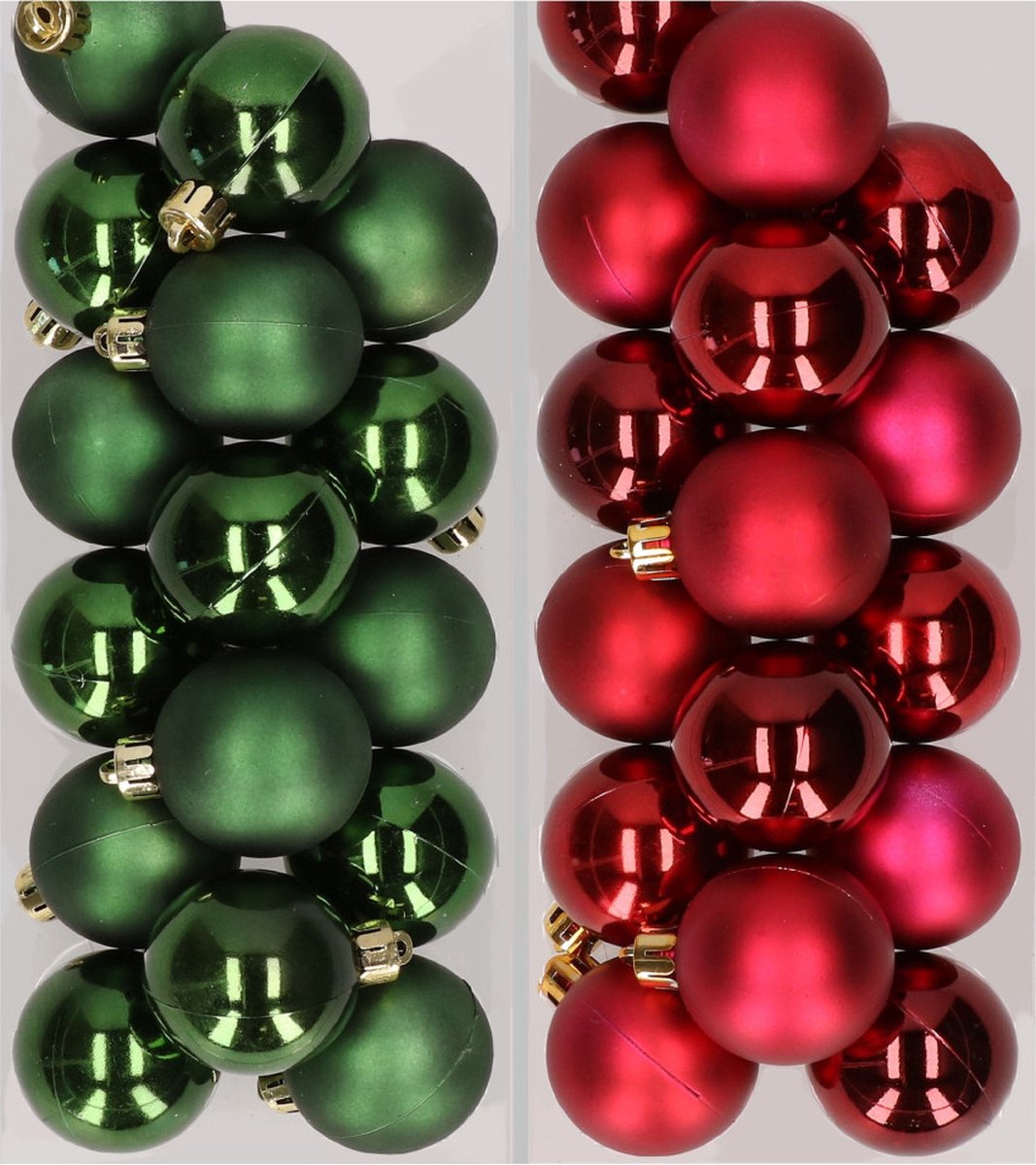 32x stuks kunststof kerstballen mix van donkergroen en donkerrood 4 cm - Kerstversiering