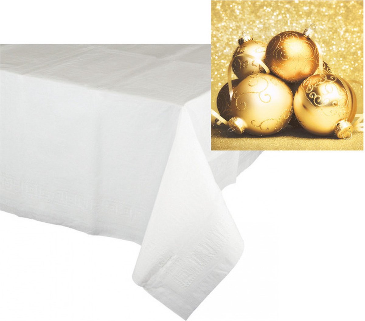Kerst thema tafelkleed/tafellaken met servetten set goud en wit