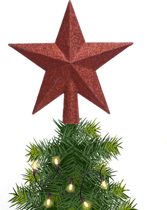 volgens Extremisten Hijsen Kerstster/kerstboom piek/topper - rood - H19 cm - glitter - Kerstversiering  | bol.com