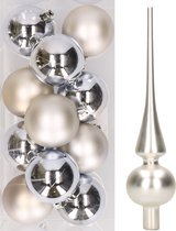 12x Zilveren kunststof kerstballen met glazen piek mat - Kerstversiering