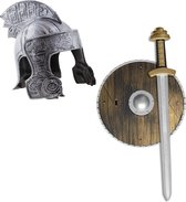 Ridder helm zilver met set ridder speelgoed wapens - Zwaard/schild - Volwassenen